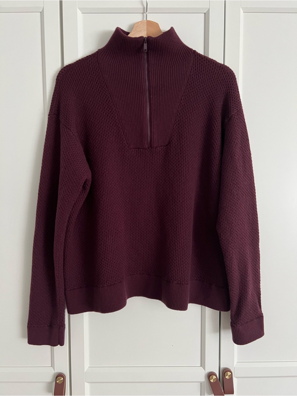 Title Nine Merino Wool Half-Zip Funnel Neck Sweater - Burgundy